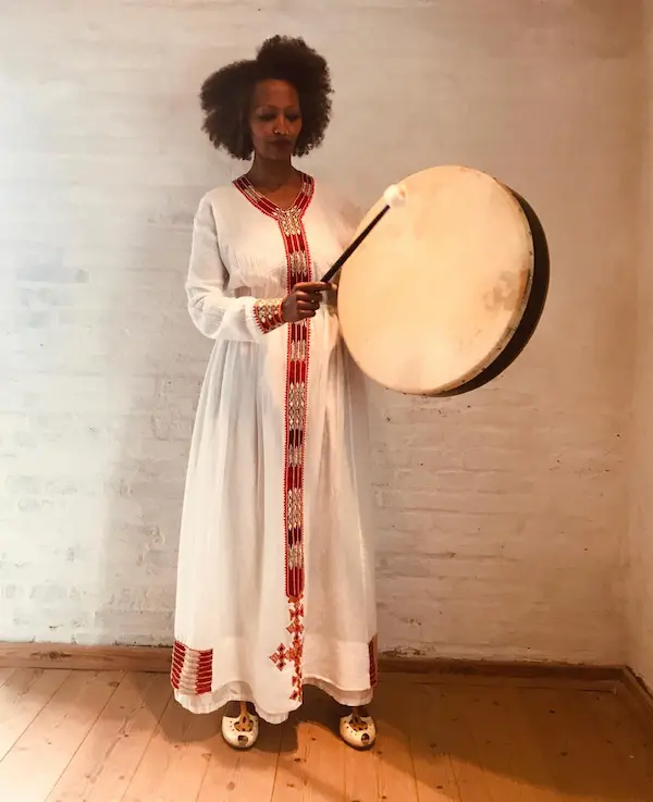 Judy with her drum